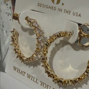 VERMEIL GOLD HOOPS WITH DIAMOND CZ